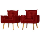 Conjunto 2 Poltronas Para Sala Decorativa Opala Suede Vermelh