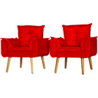 Conjunto 2 Poltronas Para Sala Decorativa Opala Suede Vermelh