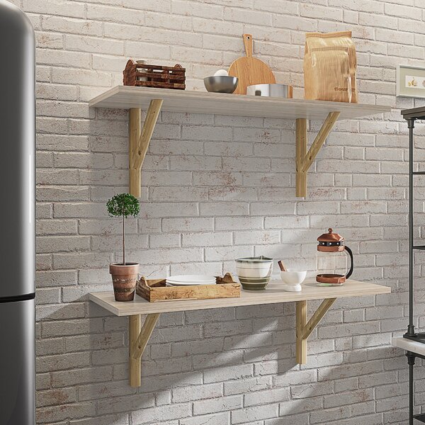 Conjunto 2 Prateleiras Com Suporte Pinus  Madeirado