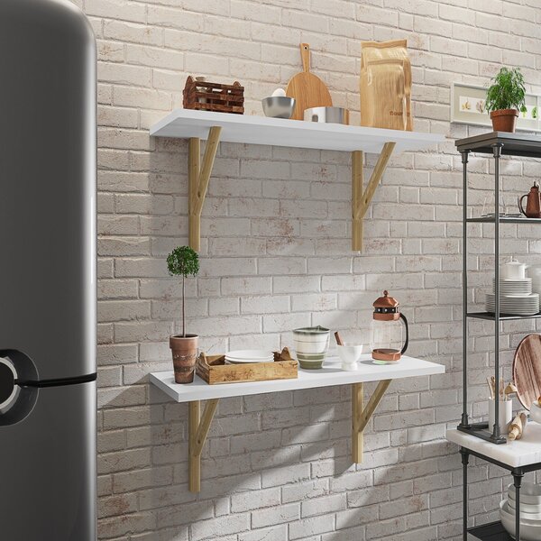 Conjunto 2 Prateleiras Com Suporte Pinus Livorno  Branco