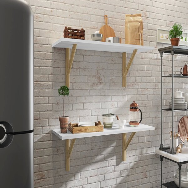 Conjunto 2 Prateleiras Com Suporte Pinus Livorno  Branco