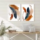 Conjunto 2 Quadros Abstratos Arte Azul Terracota 45x34cm Mold