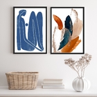 Conjunto 2 Quadros Arte Moderna Azul Terracota 24x18cm - Com