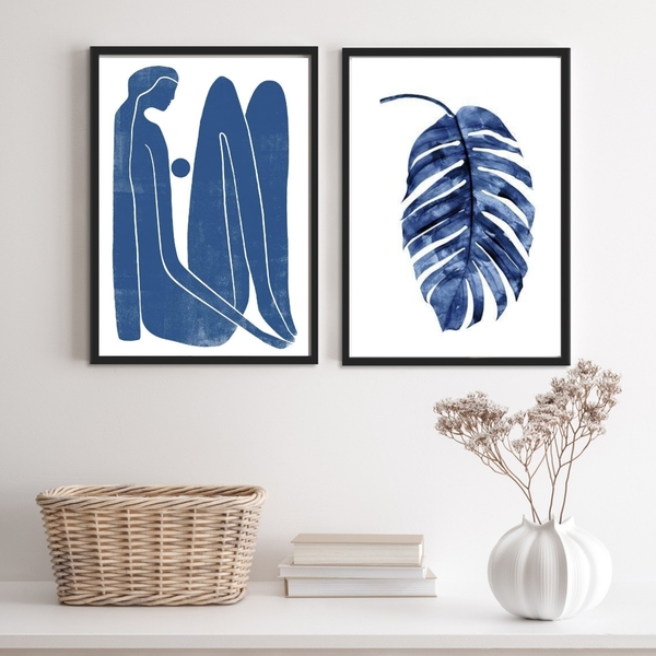 Conjunto 2 Quadros Arte Moderna Minimalista azul 45x34cm - Co