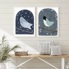 Conjunto 2 Quadros Arte Passarinhos azuis 33x24cm - Com Vidro