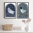 Conjunto 2 Quadros Arte Passarinhos azuis 33x24cm - Com Vidro