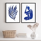 Conjunto 2 Quadros Azul Marinho Abstrato Folha homem 45x34cm