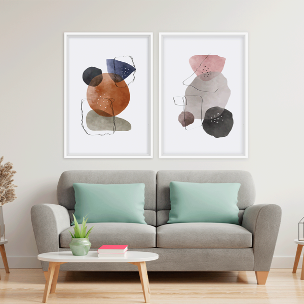 Conjunto 2 Quadros Com Moldura Abstrato Color