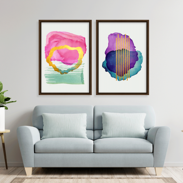 Conjunto 2 Quadros Com Moldura Abstrato Colorido