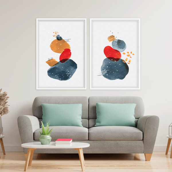 Conjunto 2 Quadros Com Moldura Abstrato Premium