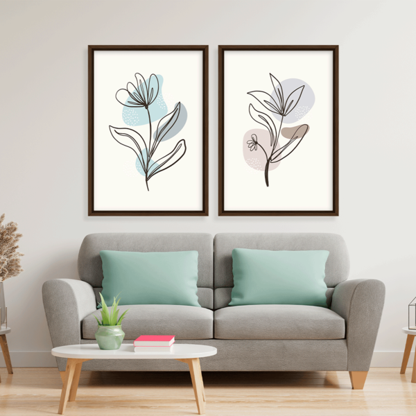 Conjunto 2 Quadros Com Moldura Flor Minimalista