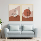 Conjunto 2 Quadros Com Moldura Lua Com Flor Abstrato