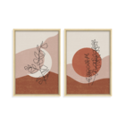 Conjunto 2 Quadros Com Moldura Lua Com Flor Abstrato