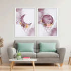 Conjunto 2 Quadros Com Moldura Lua E Flores