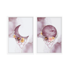 Conjunto 2 Quadros Com Moldura Lua E Flores