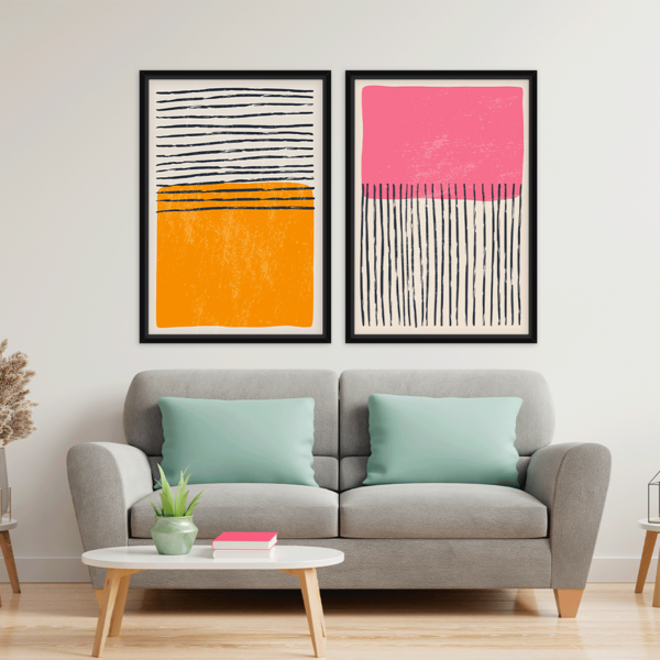 Conjunto 2 Quadros Com Moldura Quadrados E Linhas