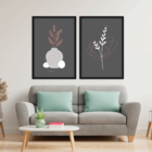 Conjunto 2 Quadros Com Moldura Vaso Com Ramo