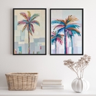 Conjunto 2 Quadros Coqueiroos Abstratos aquarela 24x18cm - Co