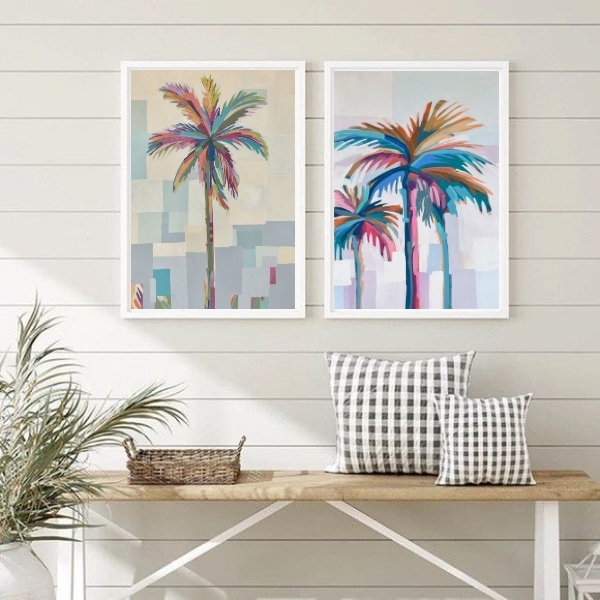 Conjunto 2 Quadros Coqueiroos Abstratos aquarela 24x18cm Mold