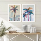 Conjunto 2 Quadros Coqueiroos Abstratos aquarela 33x24cm - Co