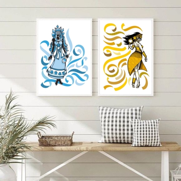 Conjunto 2 Quadros Decorativos Iemanjá e oxum 33x24cm Moldura