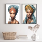 Conjunto 2 Quadros Decorativos Mulher africana 24x18cm - Com