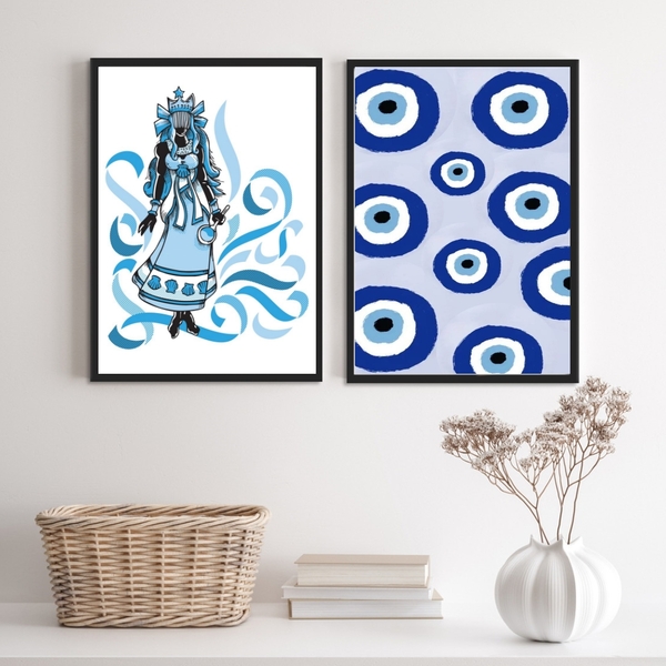 Conjunto 2 Quadros Decorativos Oxum Olho grego 45x34cm - Com