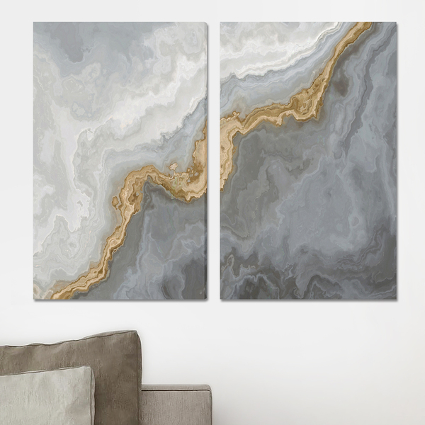 Conjunto 2 Quadros Decorativos Tela Em Lona Abstrato Mármore