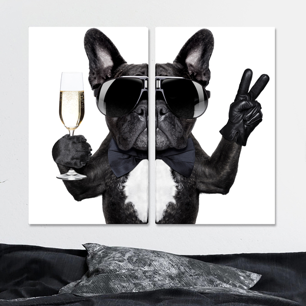 Conjunto 2 Quadros Decorativos Tela Em Lona Cachorro Pug 60x4