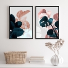 Conjunto 2 Quadros Modernos Folhas Petróleo rosê 24x18cm - Co