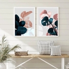 Conjunto 2 Quadros Modernos Folhas Petróleo rosê 45x34cm Mold