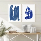 Conjunto 2 Quadros Nú Artístico Abstrato azul 24x18cm Moldura