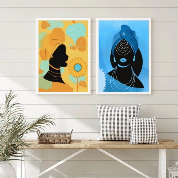 Conjunto 2 Quadros Orixás- Oxum E Iemanja 33x24cm - Com Vidro