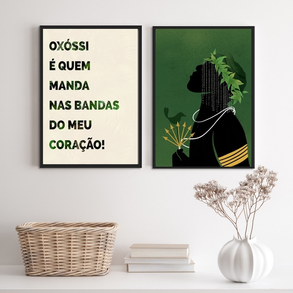 Conjunto 2 Quadros Oxóssi É Quem Manda No Meu coração 33x24cm