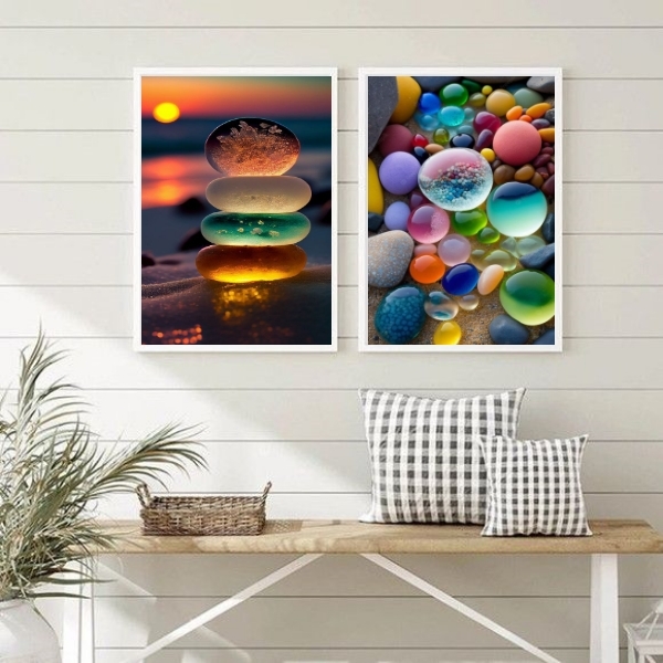 Conjunto 2 Quadros Pedras Coloridas- Ilha De Creta 33x24cm Mo