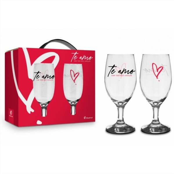Conjunto 2 Taças Windsor Te Amo Com Todo Meu Coração Presente
