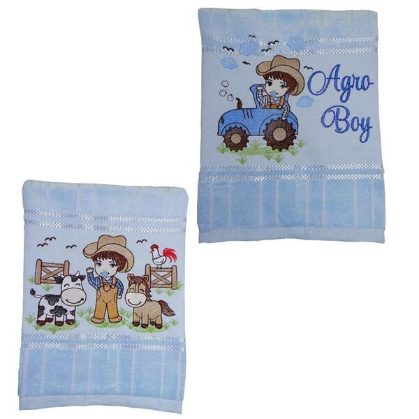 Conjunto 2 Toalhas De Boca Infantil Azul Agro Boy Fazendinha