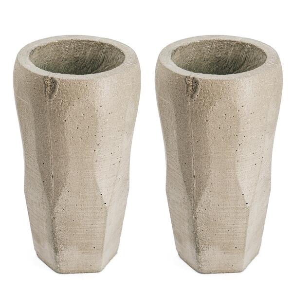 Conjunto 2 Vasos De Concreto Artesanal Bowling 19,8cm Cinza