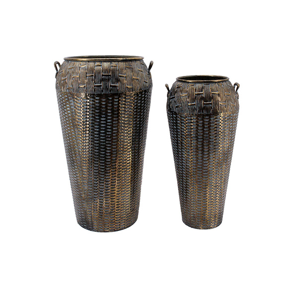 Conjunto 2 Vasos Decorativos De Metal Ouro Velho Cr0178 Btc