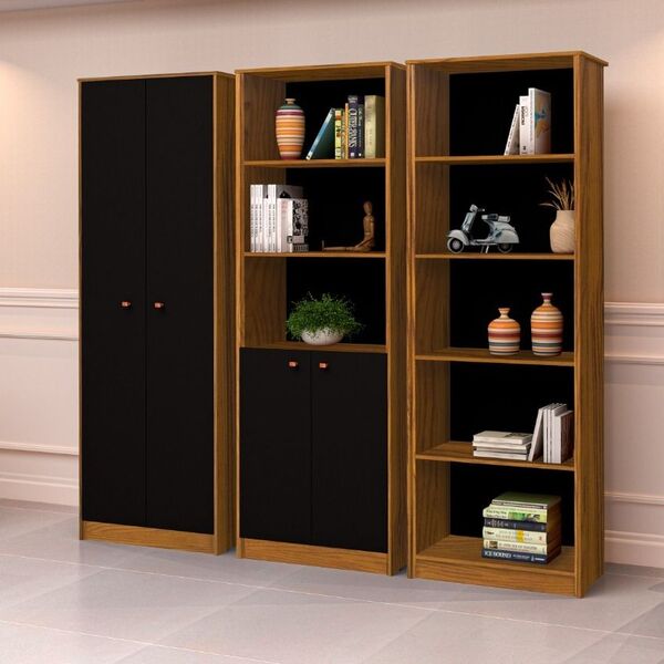 Conjunto 3 Armários Organizador Office Escritório Preto Com F