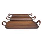 Conjunto 3 Bandejas De Madeira Alça De Couro Ji0069 St1687