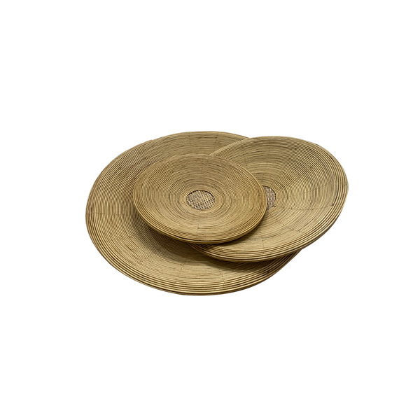 Conjunto 3 Bandejas Decorativas De Bambu E Fibra Natural Lc03