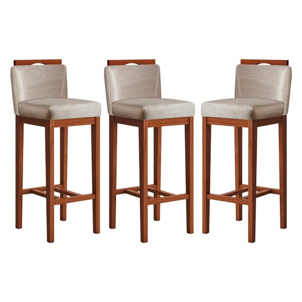 Conjunto 3 Banquetas Alta Em Madeira Maciça Libéria  Pinhão/b