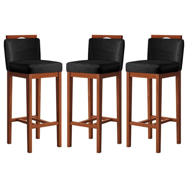 Conjunto 3 Banquetas Alta Em Madeira Maciça Libéria  Pinhão/p