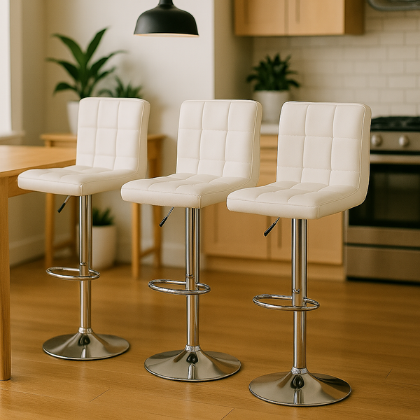 Conjunto 3 Banquetas Altas Com Encosto Estofado Cozinha Balcã