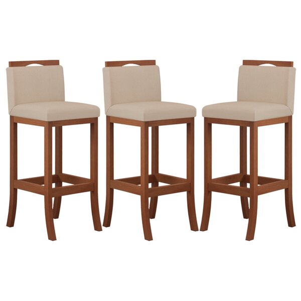 Conjunto 3 Banquetas Altas Em Madeira Maciça Londres  Pinhão