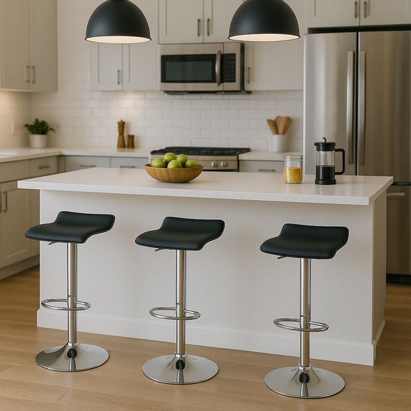 Conjunto 3 Banquetas Belo Horizonte Preta Alta Giratória Com