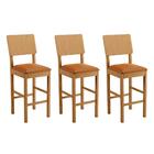 Conjunto 3 Banquetas Jade 01 Madeira Maciça Jcm Couro Caramelo