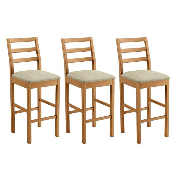 Conjunto 3 Banquetas Jade 02 Madeira Maciça Jcm Linho Bege