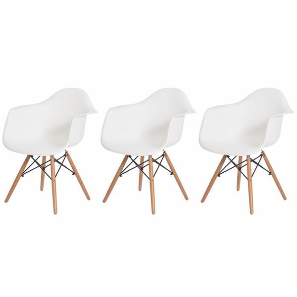 Conjunto 3 Cadeiras Charles Eames Eiffel Com Braço Branca Bas